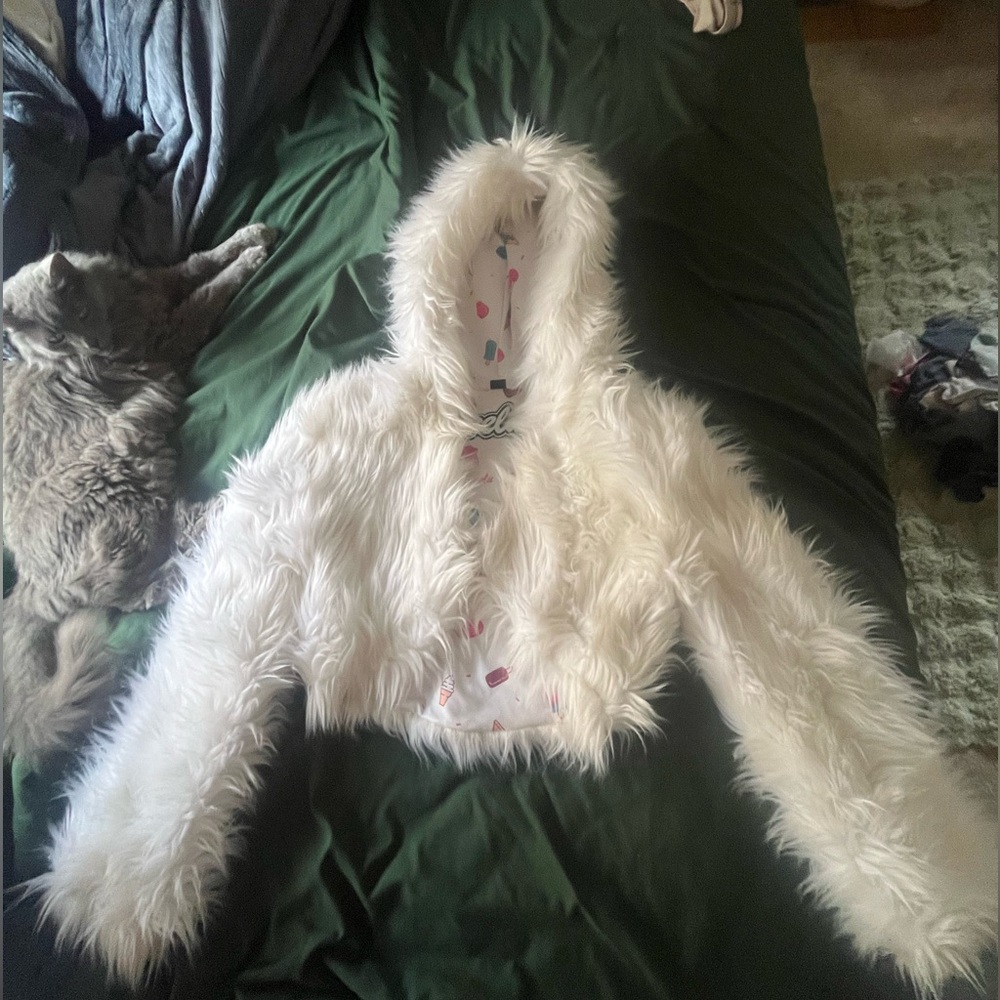 White cropped fur jacket